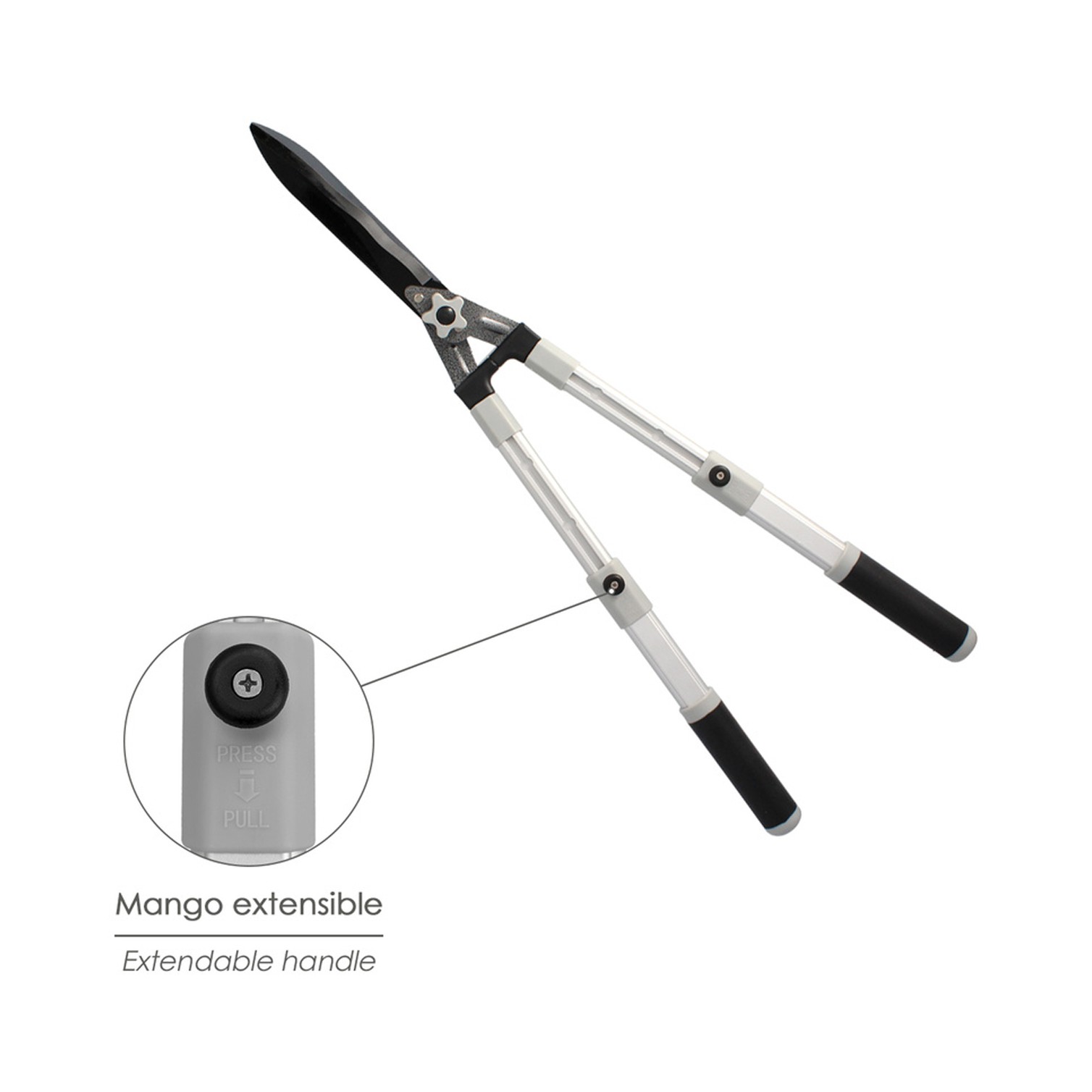 Tijeras Podar Setos 2 Manos Aluminio Telescopicas, Hojas Acero Antiadherente, Mango TPR, Ajuste Corte,