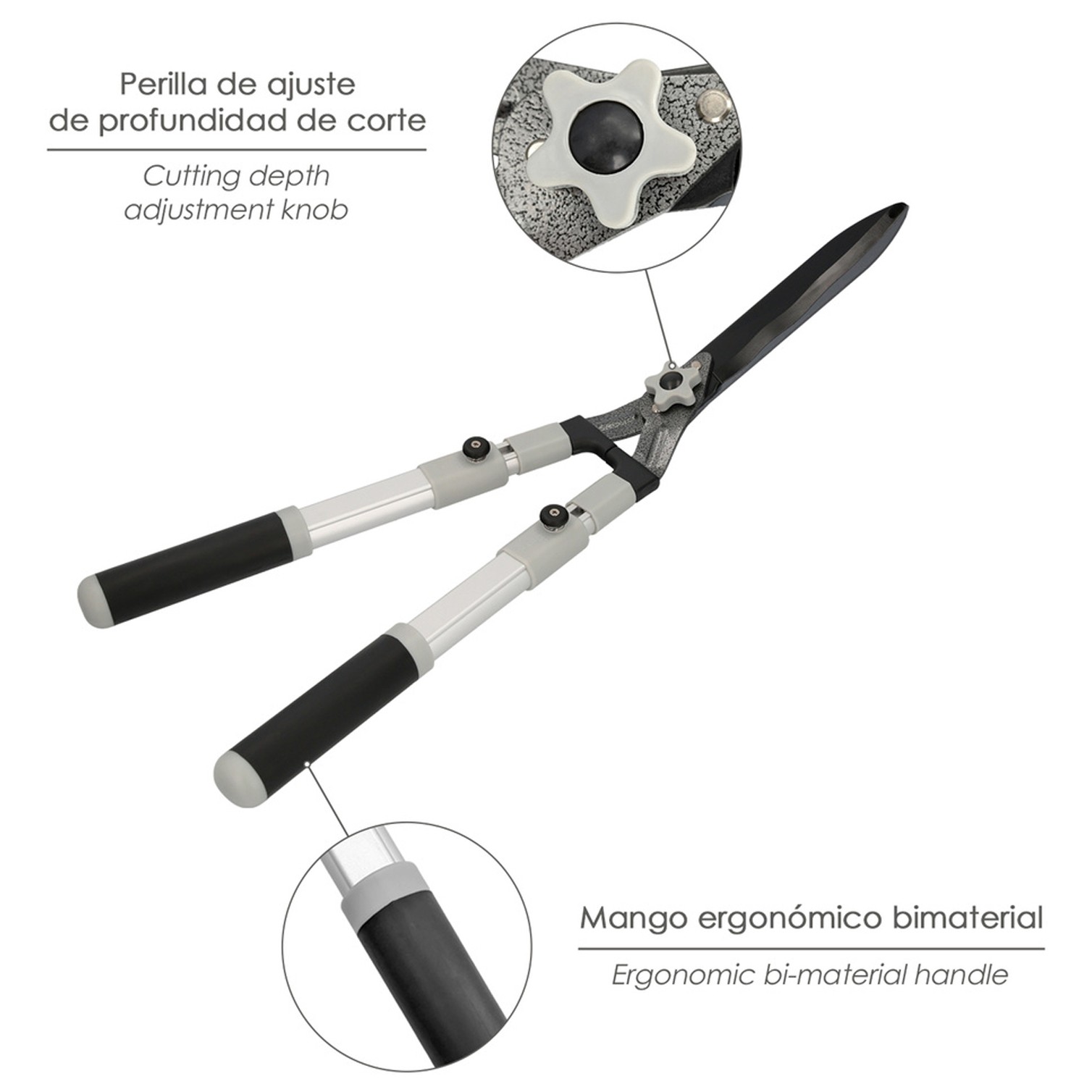 Tijeras Podar Setos 2 Manos Aluminio Telescopicas, Hojas Acero Antiadherente, Mango TPR, Ajuste Corte,