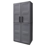 Armario Resina Alto 68x37x163 cm. Con Portaescobas. Color Gris Oscuro