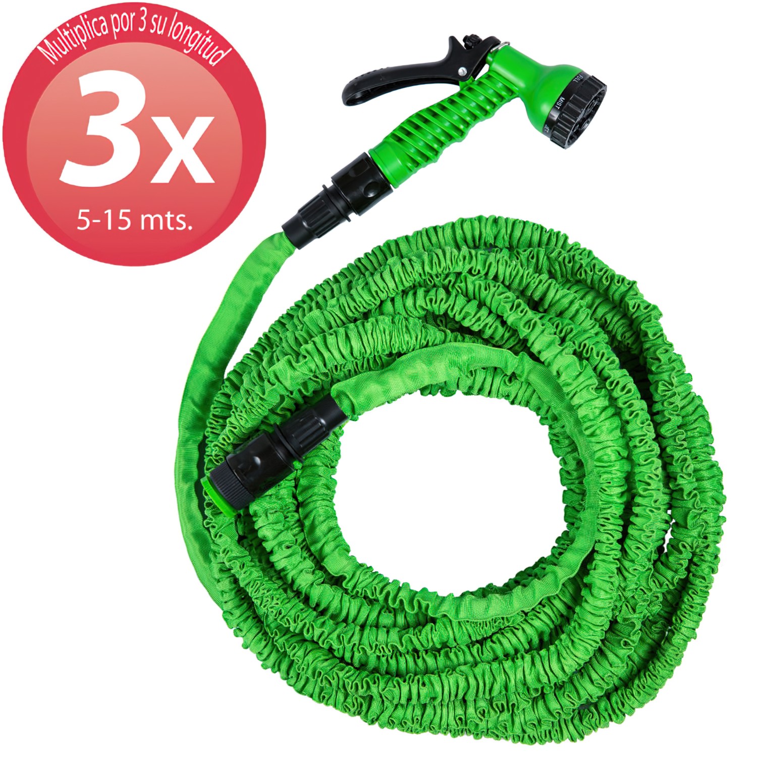 Manguera Extensible Riego 5 a 15 Metros Con Pistola De 7 Posiciones