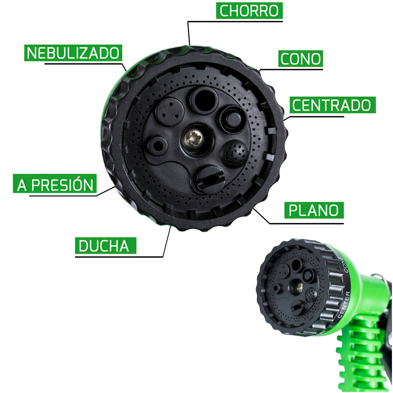 Manguera Extensible Riego 5 a 15 Metros Con Pistola De 7 Posiciones