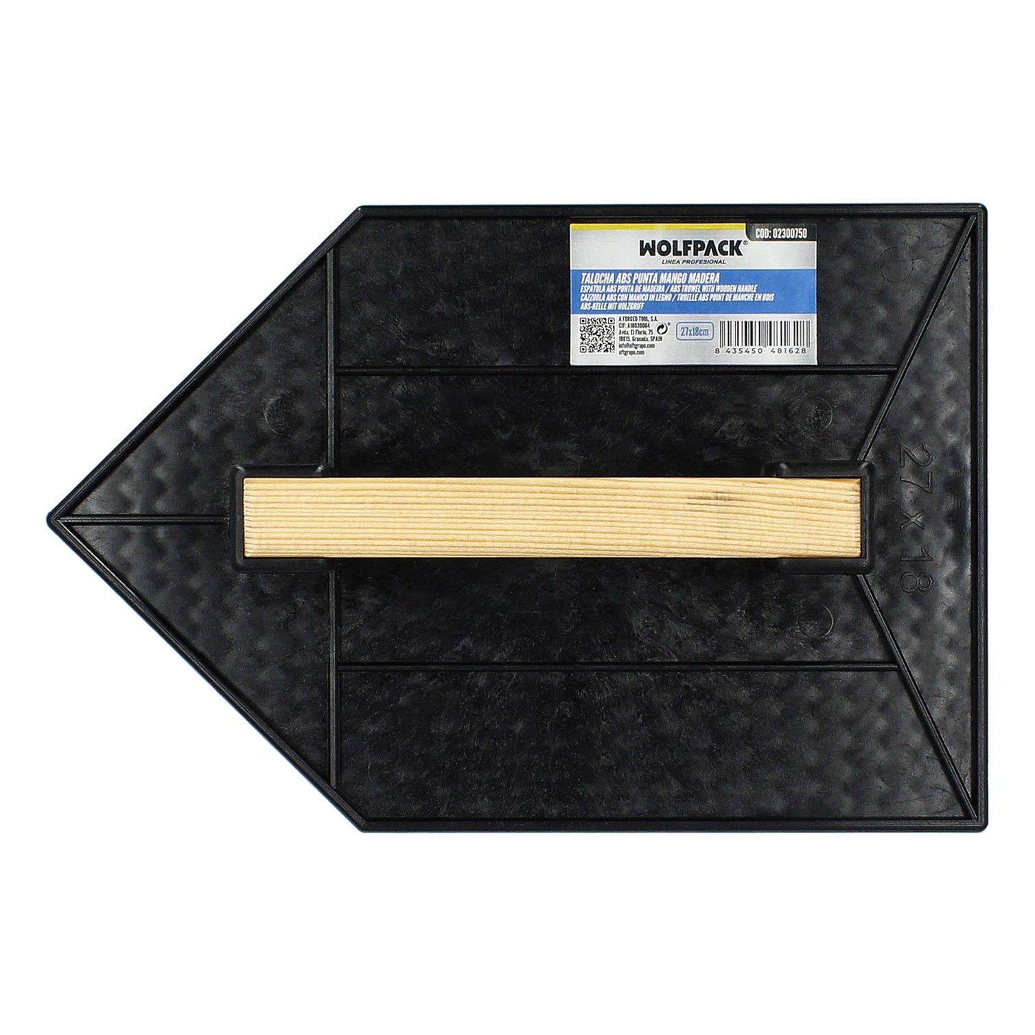Talocha Plastico Punta Mango Madera 27 x 18 cm. Negro Con Alveolos.