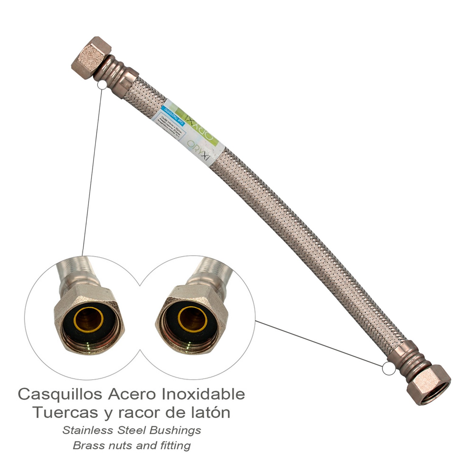 Latiguillo Flexible Reforzado Acero Inoxidable Termo Hembra 1/2" - Hembra 1/2" Longitud 500 mm