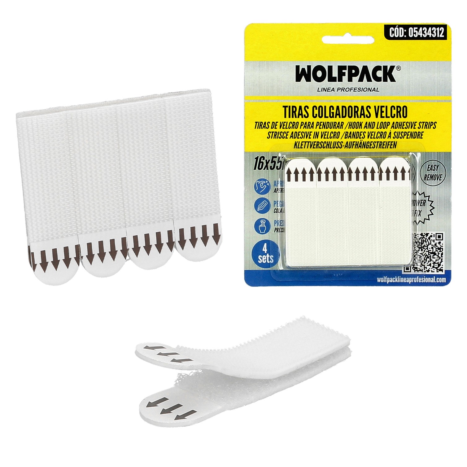 Tiras Colgadoras Adhesicas Con Velcro 16 x 55 mm. Blister 4 unidades