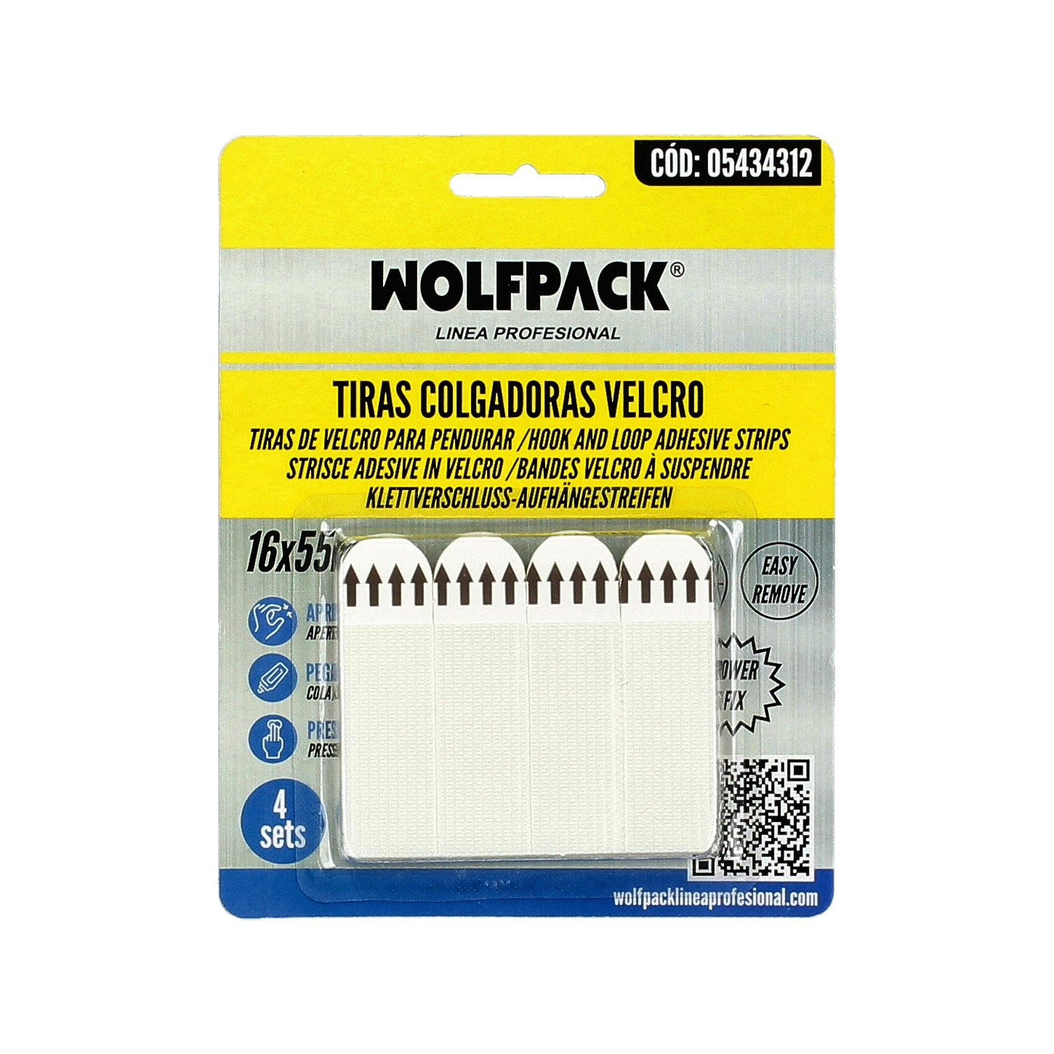 Tiras Colgadoras Adhesicas Con Velcro 16 x 55 mm. Blister 4 unidades