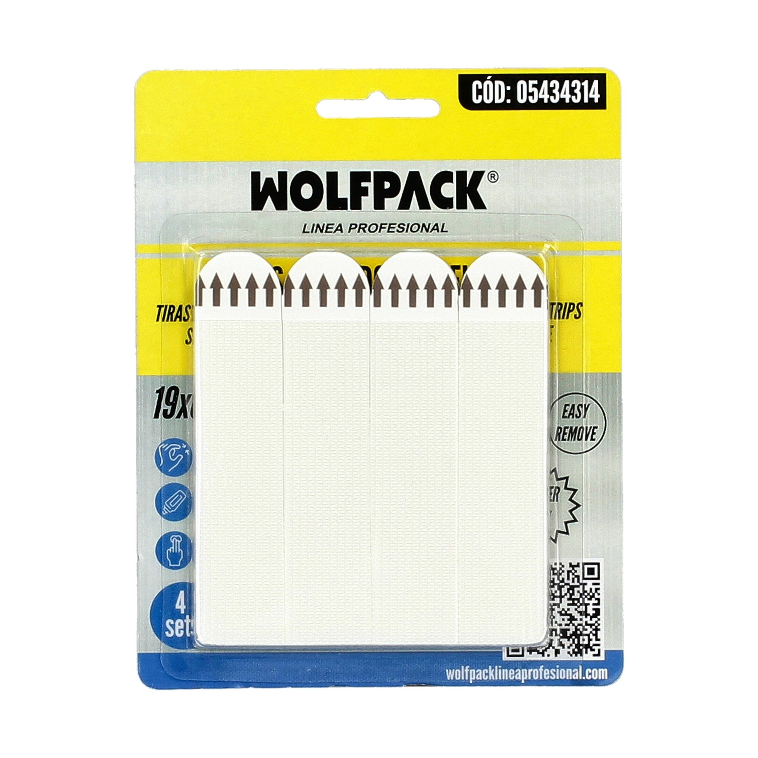 Tiras Colgadoras Adhesicas Con Velcro 19 x 85 mm. Blister 4 unidades