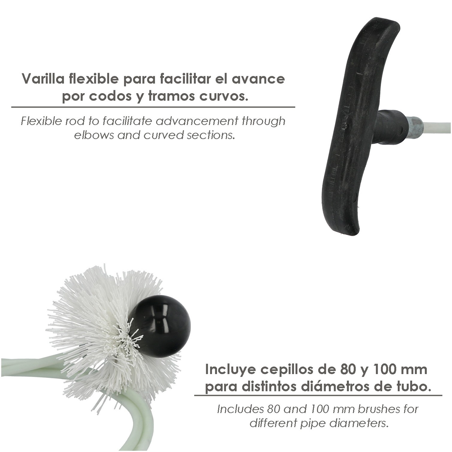 Deshollinador Kit Estufa Pellet Ø 80/100 mm. Longitud 2,5 metros
