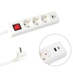 Base Multiple 3 Tomas Schucko y 2 tomas USB (A / C) Con Interruptor y Toma de Tierra