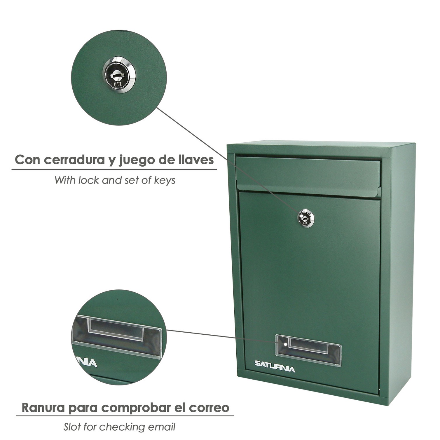 Buzon Square Verde 26 x 9 x 31 (Alt.) cm.