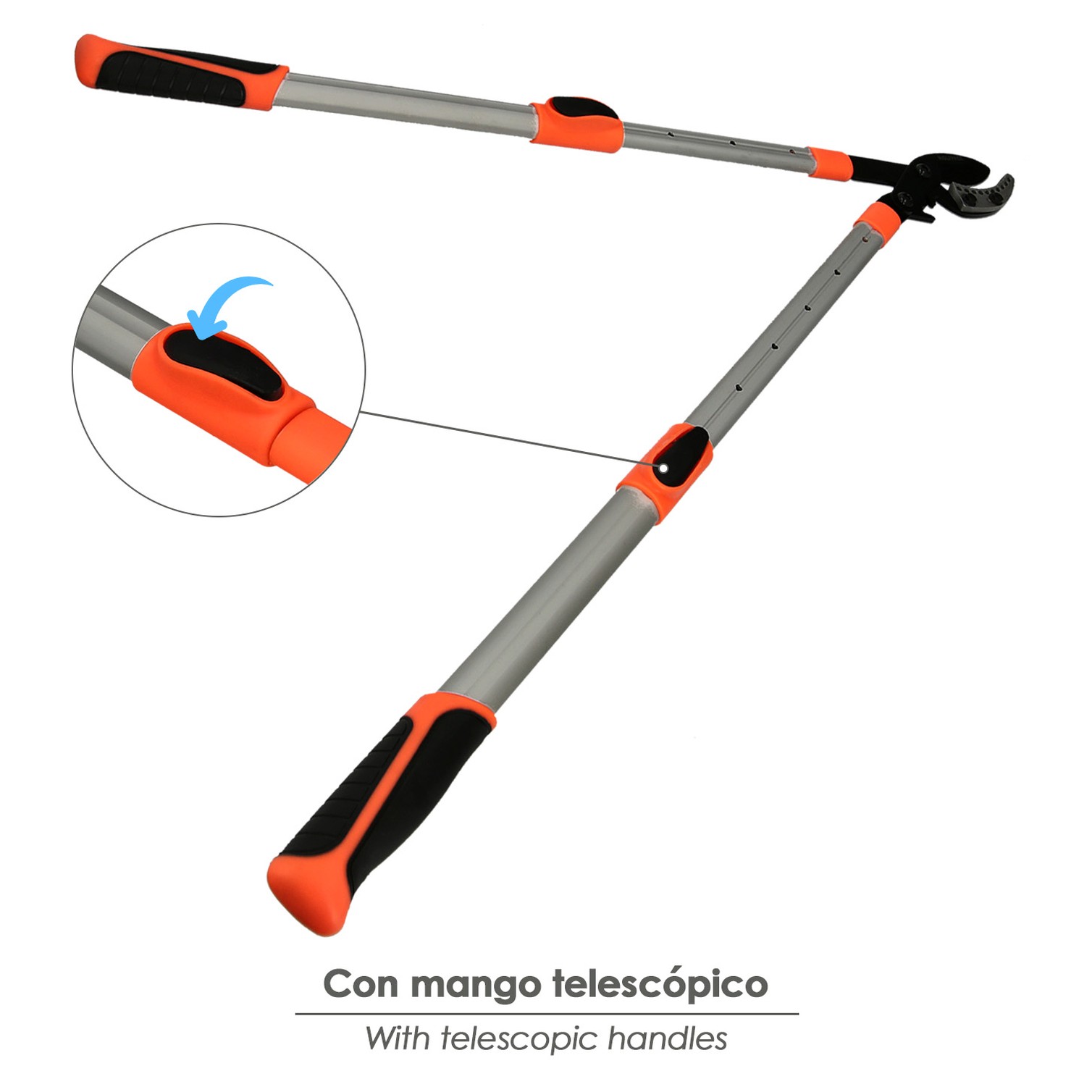 Tijera Podar 2 Manos Sistema Yunque Mangos Telescopicos Aluminio Con Multiplicador De Fuerza