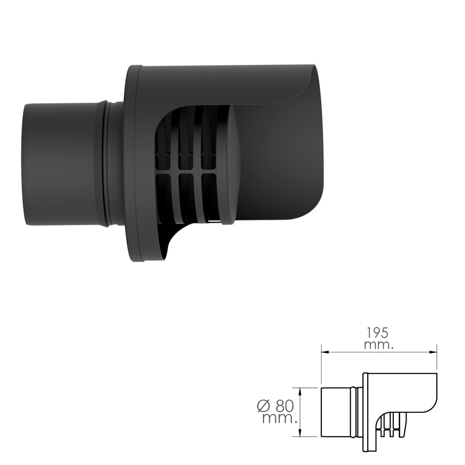 Terminal Horizontal Antilluvia Para Tubos Estufa Pellet Ø 80 mm.