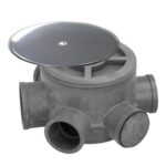 Bote Sifónico PVC Tuberias Ø 110 mm. Salidas Ø 50 y 40 mm. Altura 90 mm.