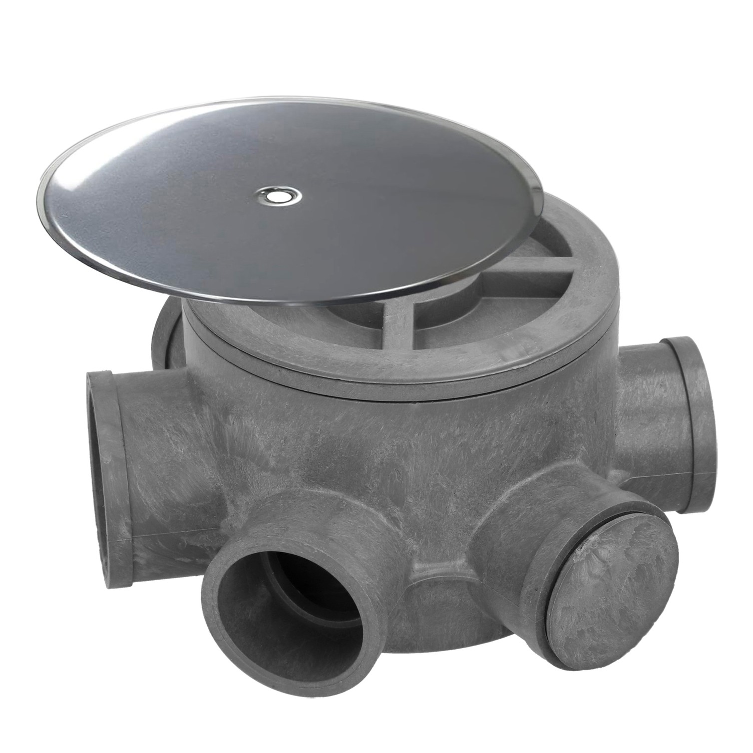 Bote Sifónico PVC Tuberias Ø 110 mm. Salidas Ø 50 y 40 mm. Altura 90 mm.