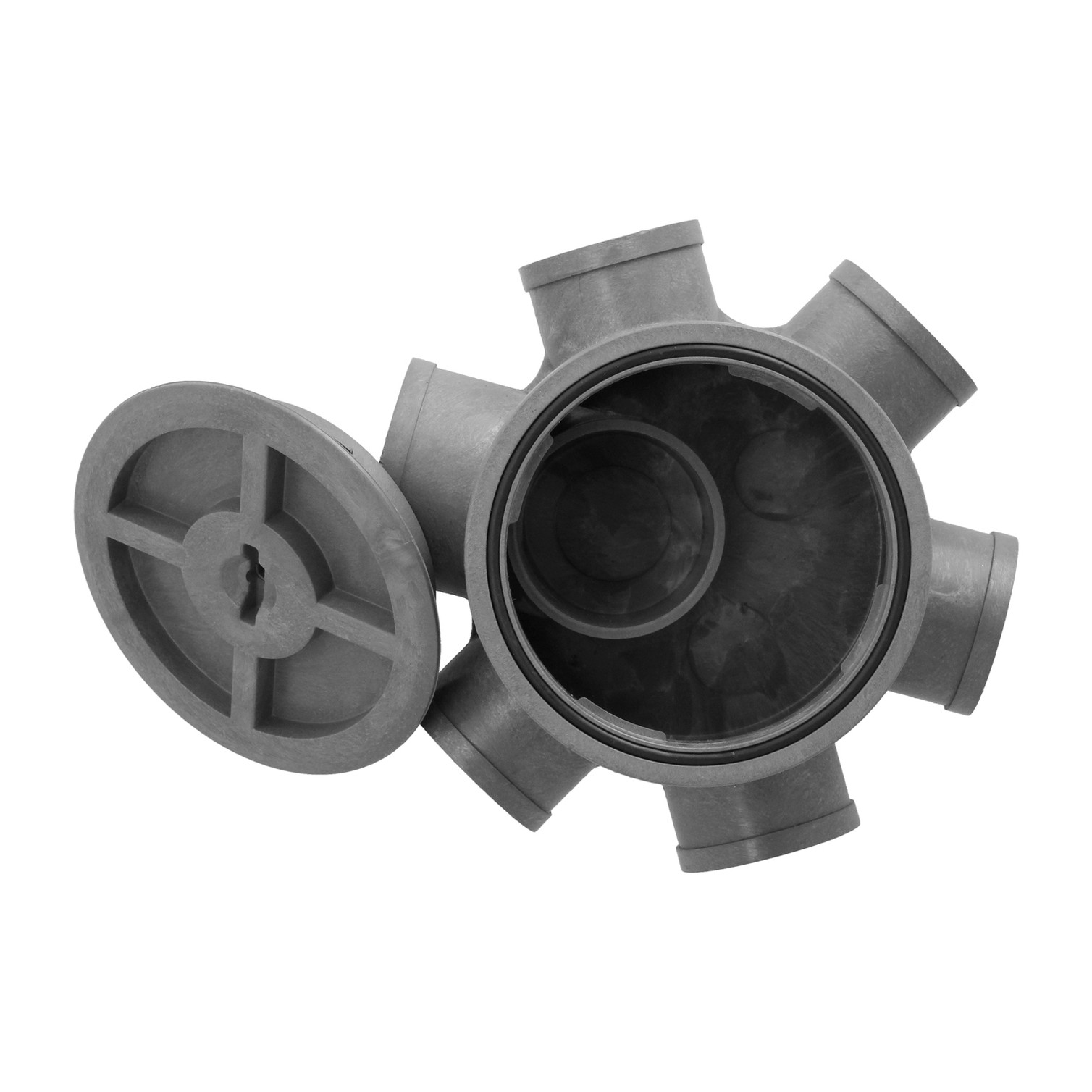 Bote Sifónico PVC Tuberias Ø 110 mm. Salidas Ø 50 y 40 mm. Altura 90 mm.