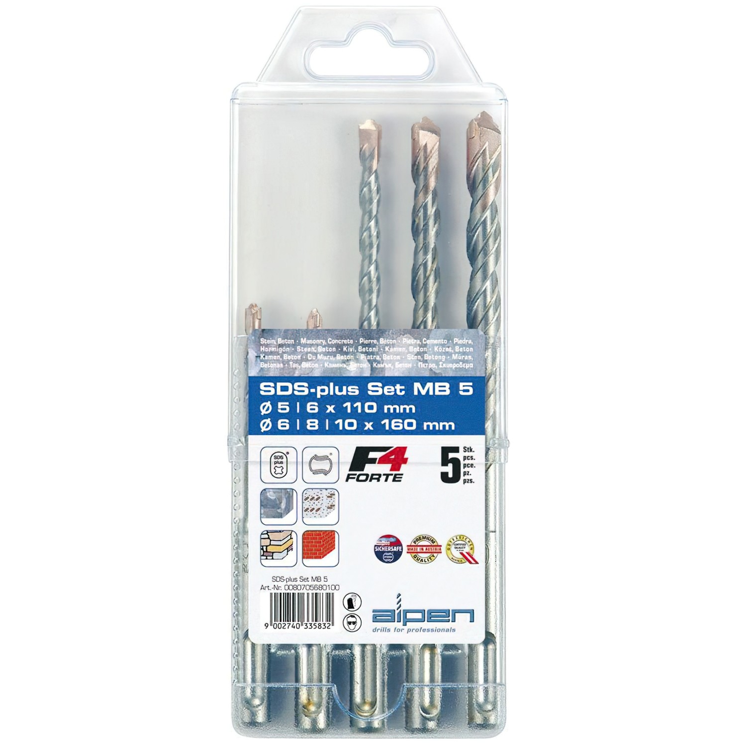 Estuche Brocas Alpen Sds Plus 5 Piezas