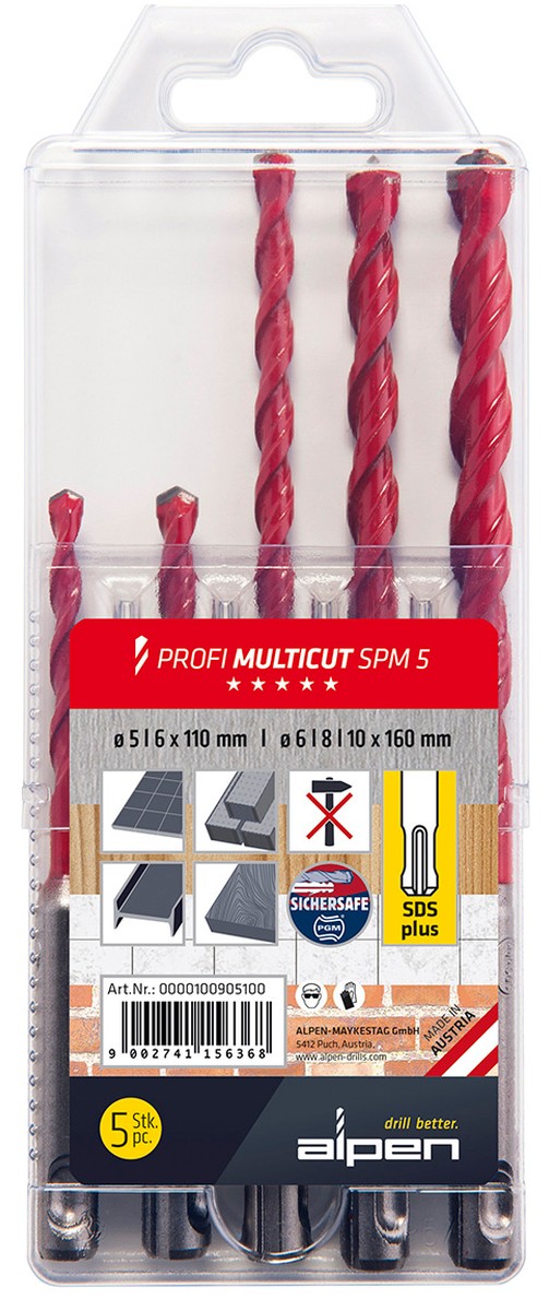 Estuche Brocas Alpen Multiusos / Universal Sds Plus 5 piezas