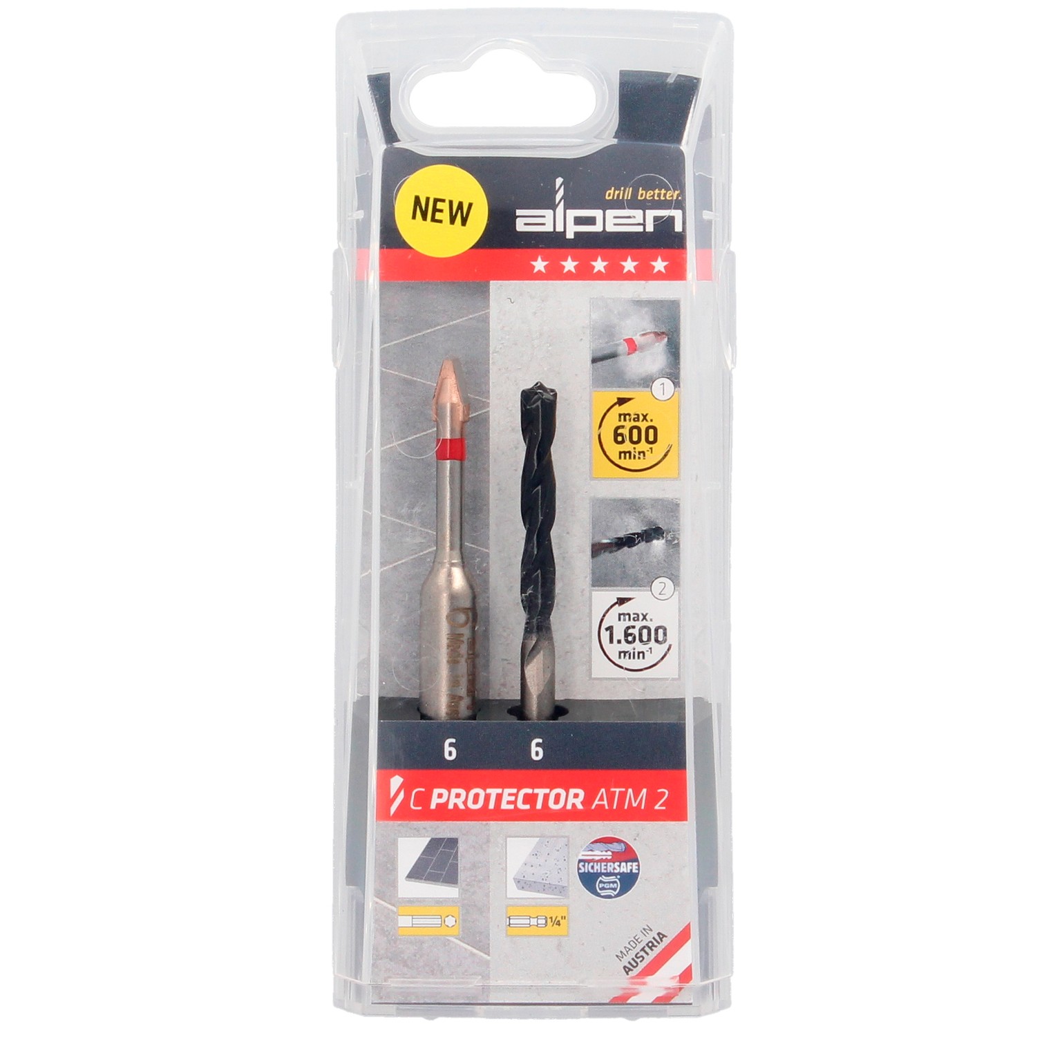 Broca Alpen Materiales Porcelanicos Muy Duros Ø 6 mm. Kit 2 brocas. Sin Refrigeración,