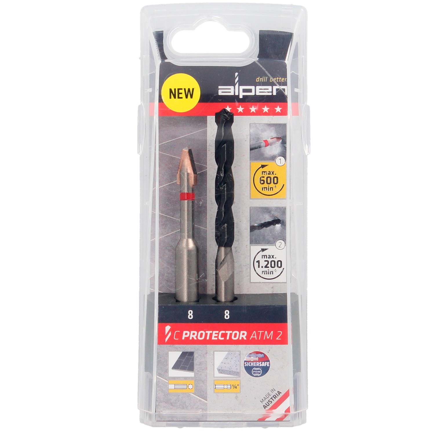 Broca Alpen Materiales Porcelanicos Muy Duros Ø 8 mm. Kit 2 brocas. Sin Refrigeración,